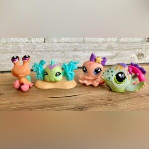 Littlest Pet Shop set of 4 ocean animals (octopus, fish, whale, hermit crab